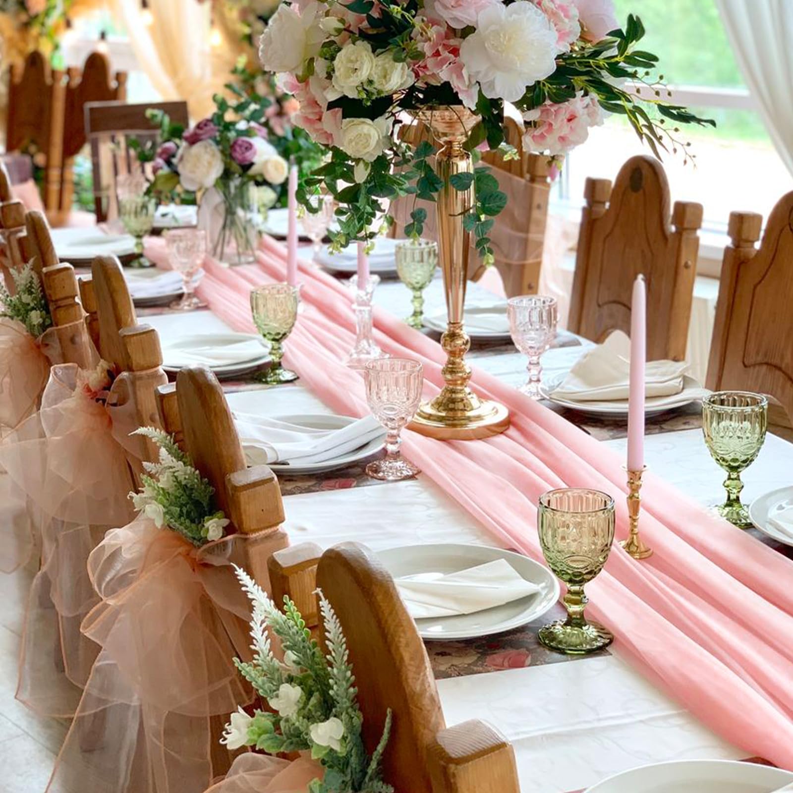 Confezione da 10 runner da tavola in chiffon rosa confetto, da 3 m, runner da tavola per matrimoni, feste di compleanno, decorazioni per la tavola (304,8 x 30,5 cm)
