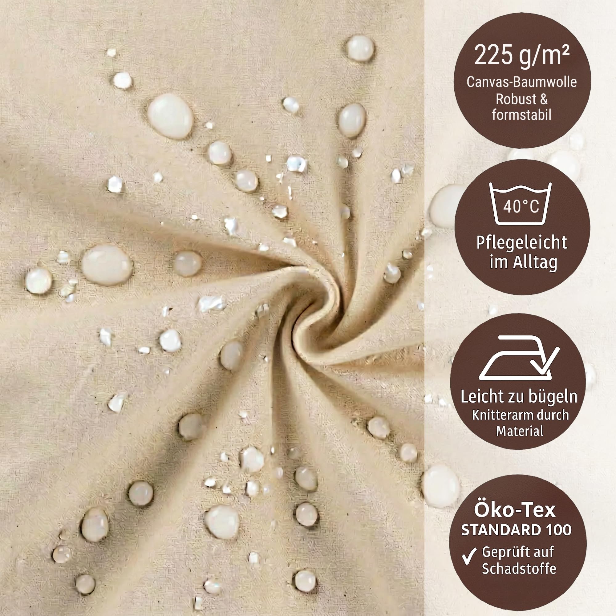 chambry Premium Tischdecke abwaschbar 100% Baumwolle - Handarbeit Made in Germany - robuste hochwertige Tischwäsche - beschichtet wasserabweisend mit Fleckschutz - Natur 120 cm x 180 cm