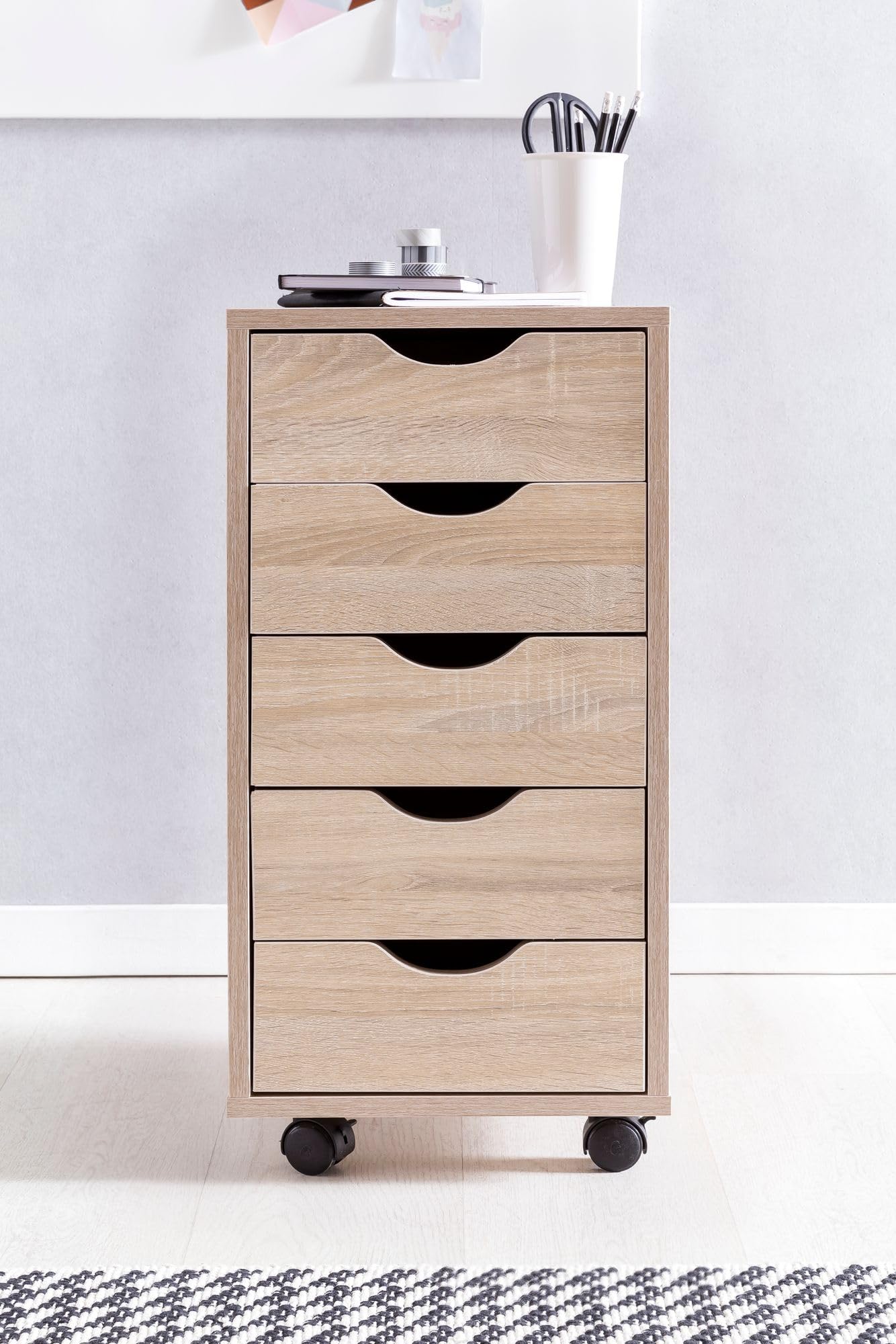 FineBuy Caisson à roulettes 33x64x38 cm Bois avec 5 Tiroirs