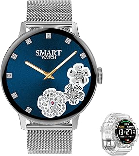 Aliwisdom Smartwatch per Uomo Donna, 1,19'' HD Rotondo Smart Watch con chiamate Bluetooth e promemoria Whatsapp, Fitness Tracker Impermeabile Orologio Fitness per iPhone Android (Argento)