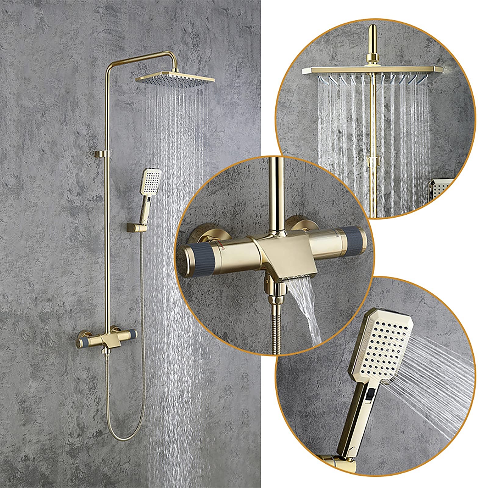 di Doccia termostatica Dorata con Cucciolo di Pioggia Quadrata della Doccia con Pioggia Quadrata con Set Combo Portatile, Set di rubinetti per Doccia a Parete Completa Completa