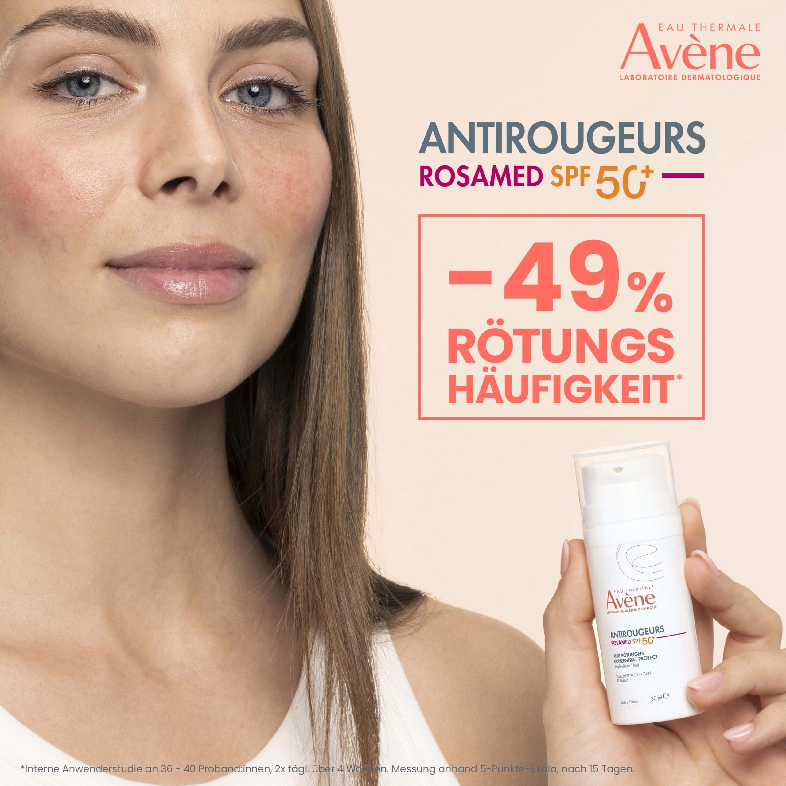 AVÈNE Rosamed Antirougeurs Konzentrat LSF 50+ - Reduziert Rötungen & Juckreiz bei Rosazea - Mit Thermalwasser, Angiopausine™ - Hydriert & Beruhigt - Für empfindliche bis überempfindliche Haut - 30 ml