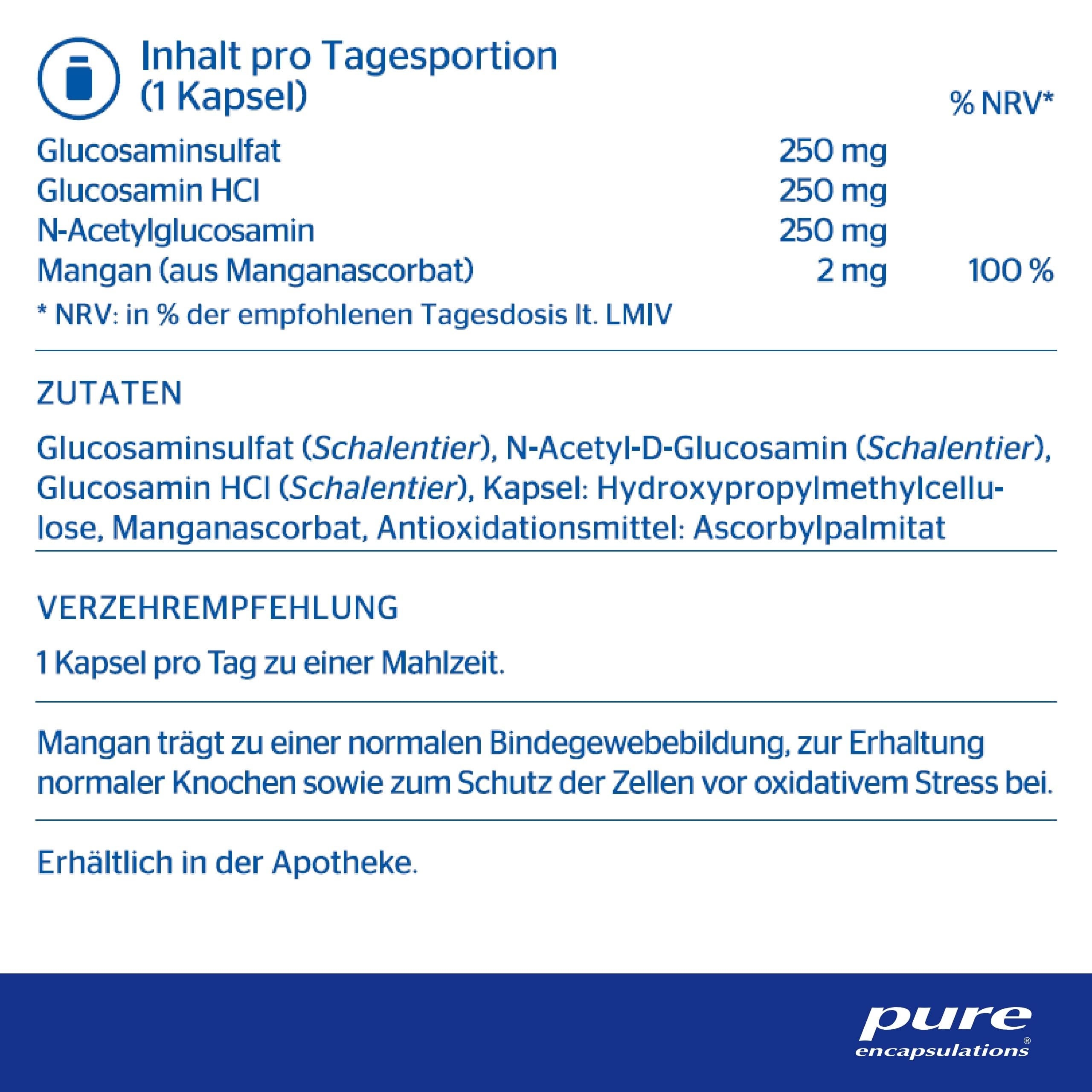 Pure Encapsulations - Glucosamin Complex - Mit Mangan für Knochen und Bindegewebe - 60 Kapseln