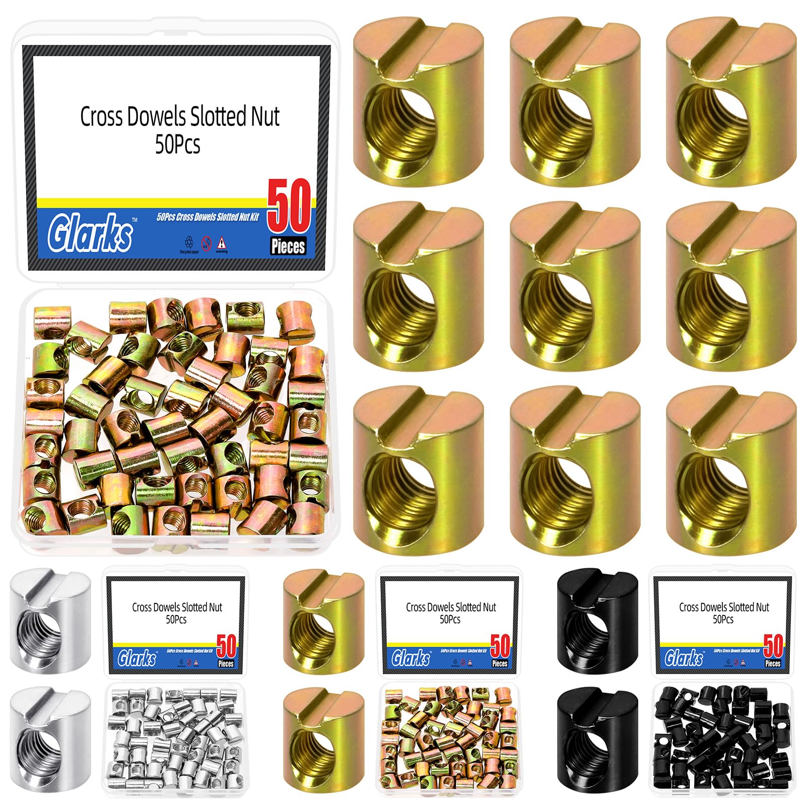 Glarks 50pcs M6 x 10mm Zinc Plated Barrel Cross Dowels Ranura de tuerca, tuerca de barril pesada, tuerca incrustada de martillo para tornillos de muebles, camas, cunas, sillas, reemplazo de hardware