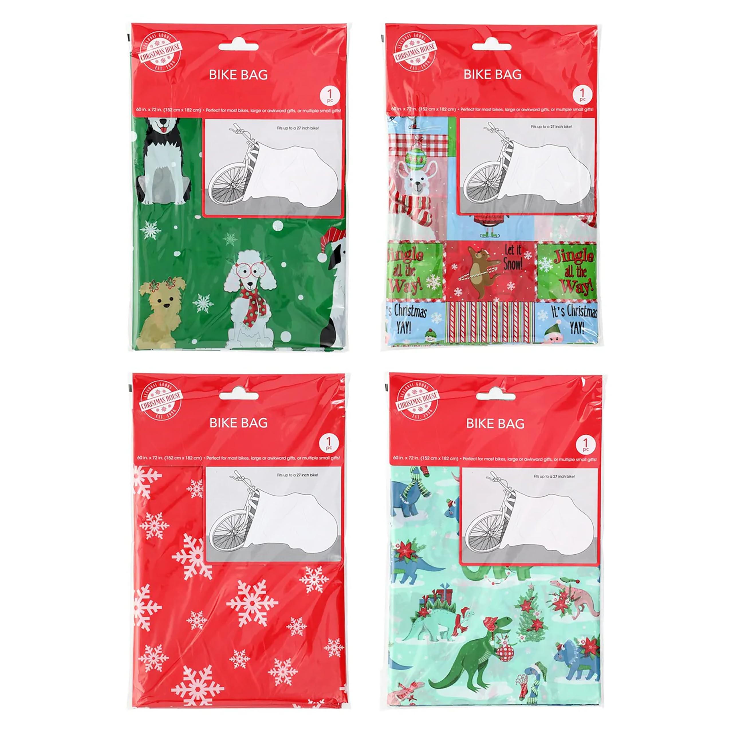Christmas House Giant Gift Bicycle Bike Bag 60 in. x 72 in. Assorted Qty 1 New