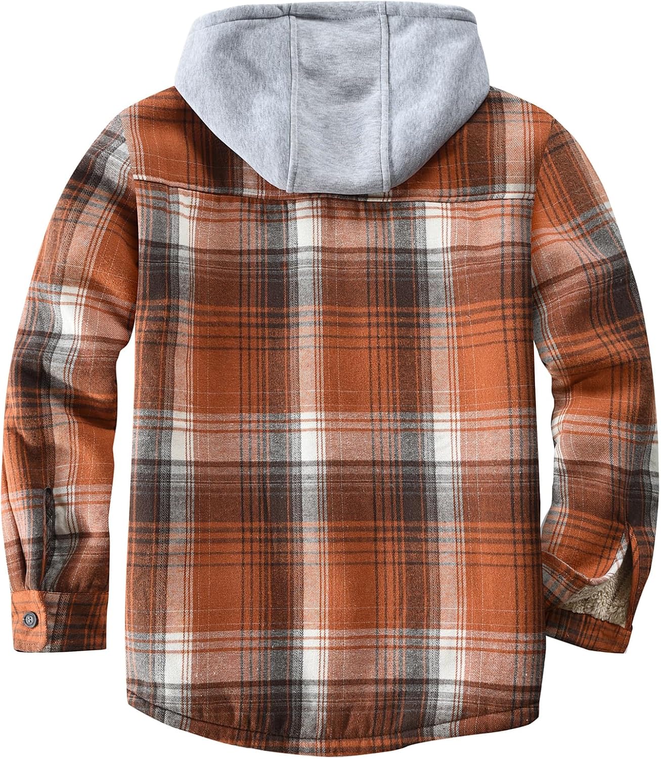 Men's Cotton Plaid Shirts Jacket Fleece Lined Flannel Shirts Sherpa Button Down Jackets with Hood for Men - Image 4