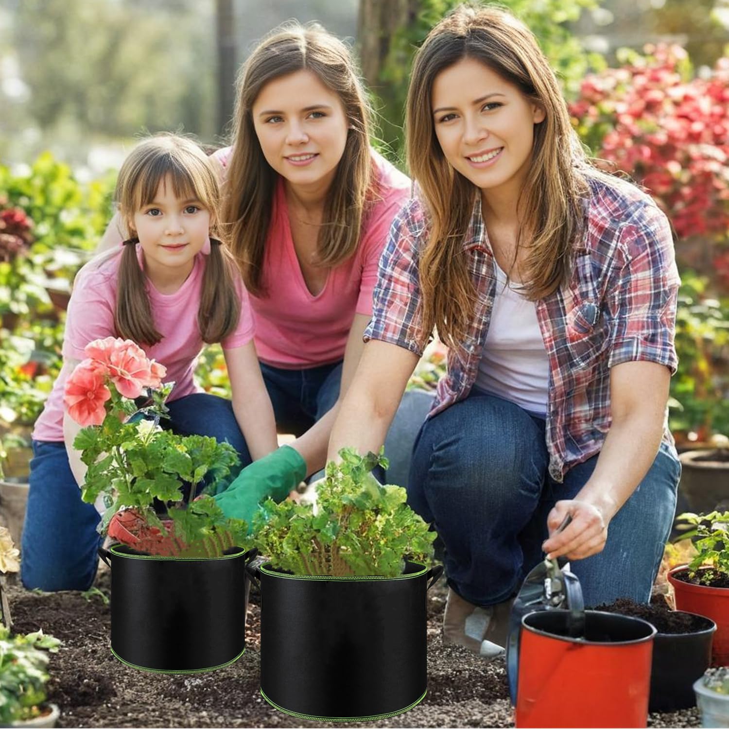 Lot de 6 Sacs à Plantes, 40L Ø 40cm Hauteur 30cm Sac de Culture en Non Tissé Pot de Fleur Sac de Jardin avec Poignée Sangles Aération Tissu Pots, 10 Gallons