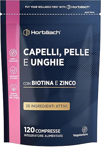 Capelli Pelle Unghie Integratore | 4 Mesi di Fornitura - 120 Compresse | con Biotina, Selenio, Zinc, Vitamin C e più | Hair Skin & Nails | Horbaach Generico - integratore