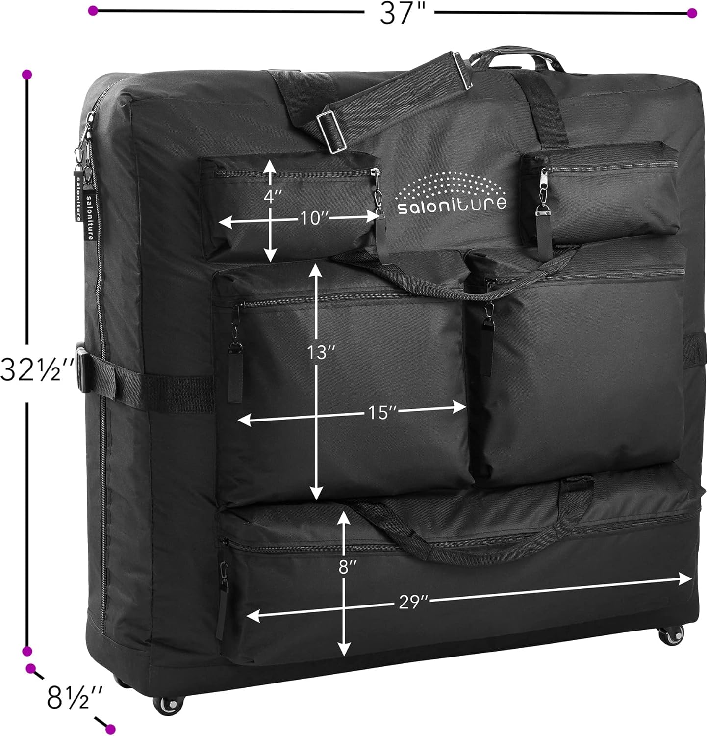 Saloniture Universal Carry Case for Massage Table, Professional Carrying Bag with Wheels and Storage Pockets