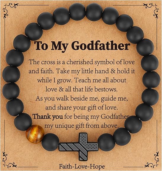 Gifts for Dad New Dad Stepdad Husband, American Flag Cross Beads Bracelet Jewelry Gifts for Father Men from Daughter Son Wife