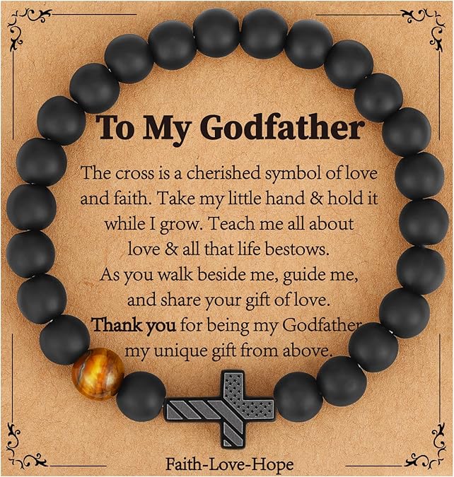 Gifts for Dad New Dad Stepdad Husband, American Flag Cross Beads Bracelet Jewelry Gifts for Father Men from Daughter Son Wife