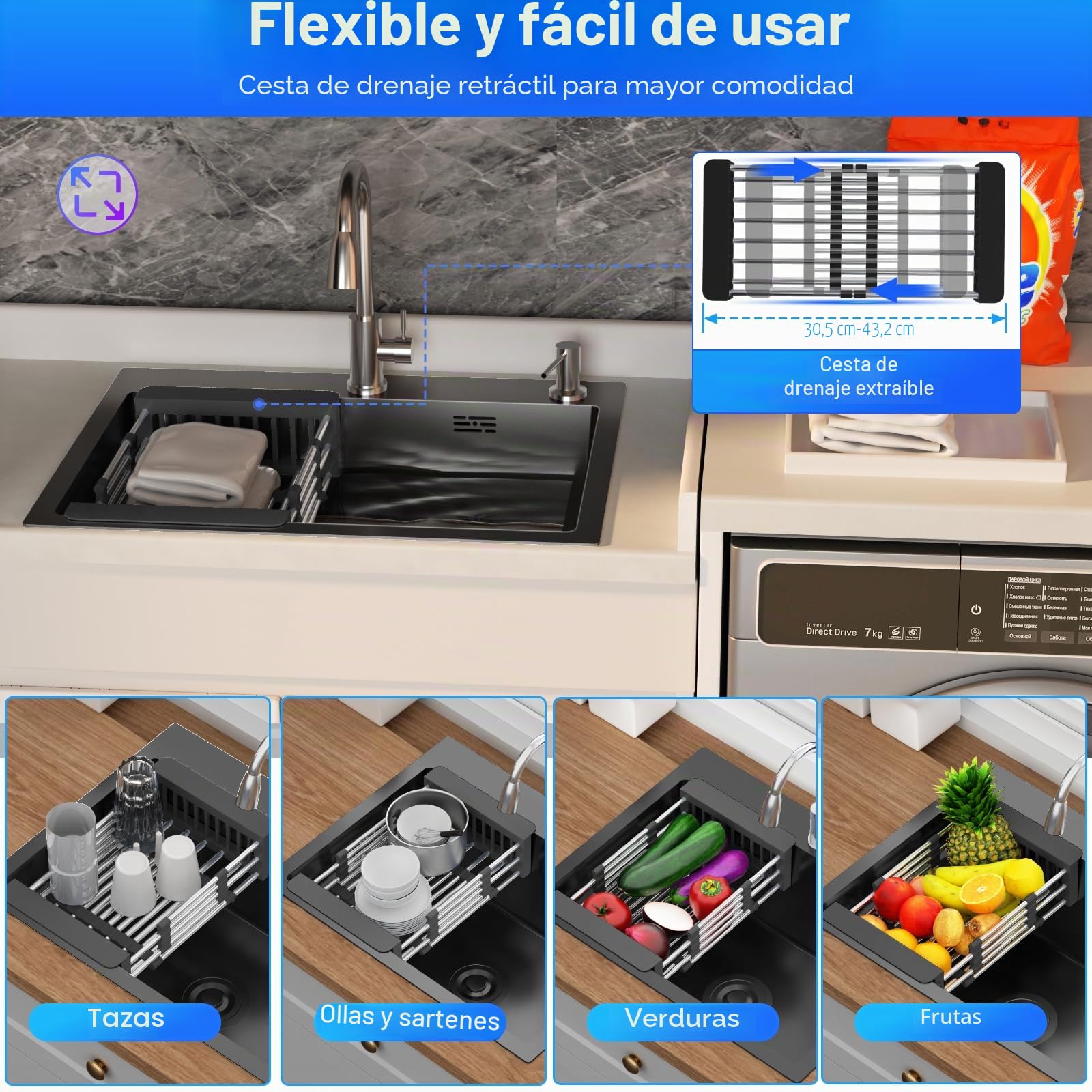 Fregadero Cocina 55 x 45cm,Fregadero Cocina en Acero Inoxidable,Fregadero Bajo Encimera o Sobre Encimera con Filtro de Drenaje,Sifón e Juego de Desagüe