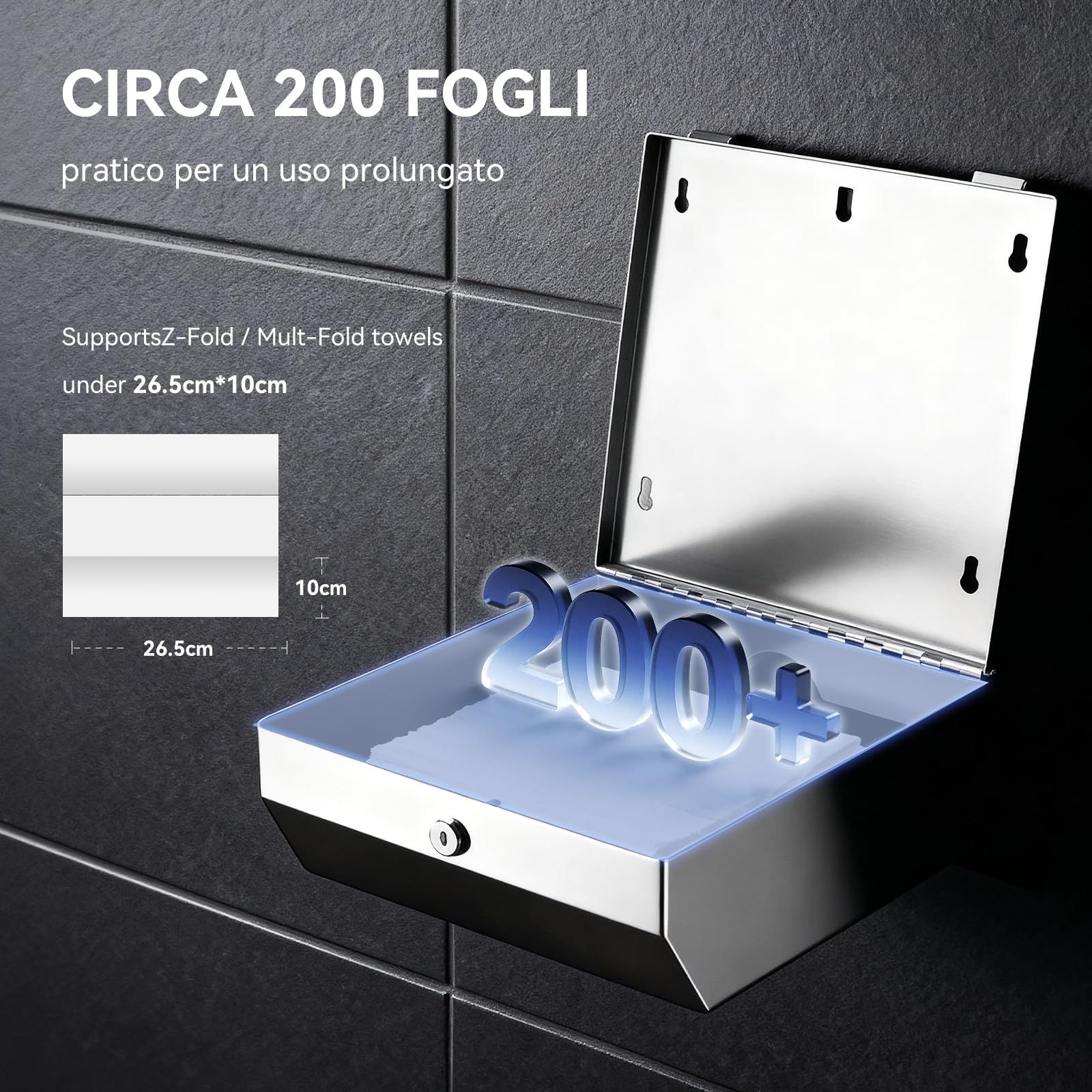 interhasa! Dispenser Carta Asciugamani da Parete, Porta Asciugamani di Carta in Acciaio Inox 304, Distributore di Carta Piegata a C/Z/V, per Bagno, Cucina, Ufficio, Hotel e Ristoranti