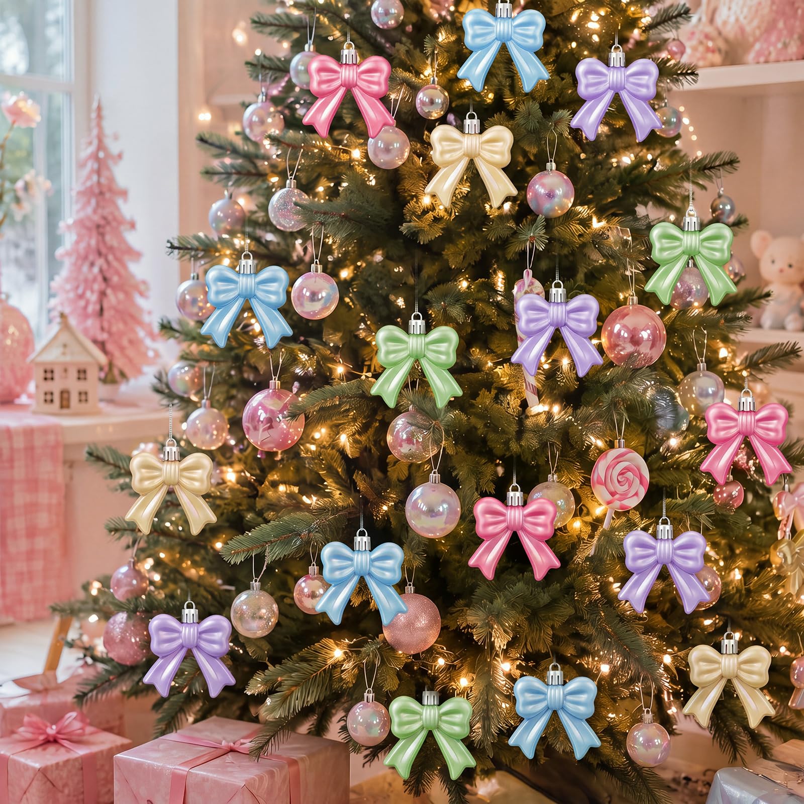 Gejoy 24 pezzi 3D Candy Bow Party Hanging Ornament White Coquette Bow Centrotavola Decorazioni di compleanno per tavolo Addio al nubilato Nuziale Festa di nozze Decor