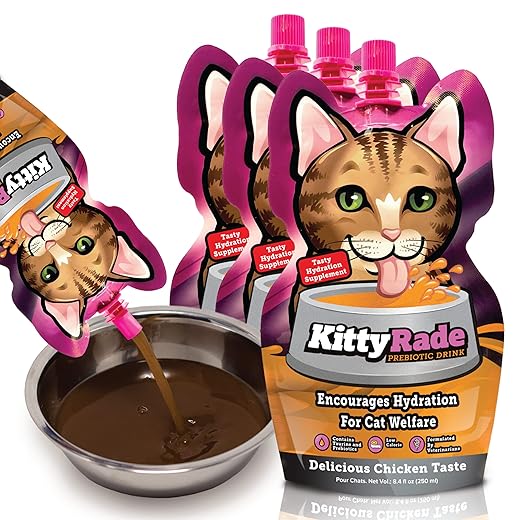 KittyRade – Delicious, Healthy Prebiotic, Isotonic Drink for Cats, Electrolytes | Reliable Hydration Drink for Cats & Low Calorie | Cat Health Supplement | Resealable Packs | KittyRade (250ml x 3)