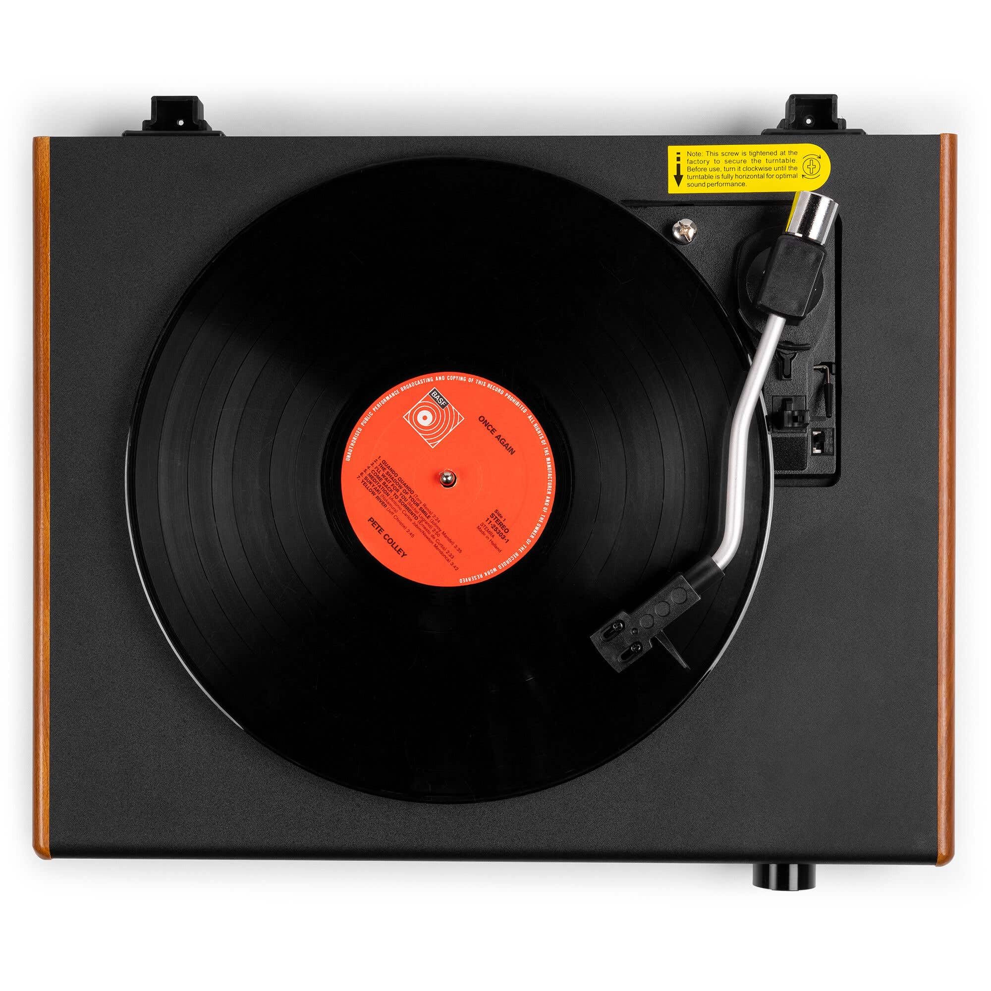 Audizio RP337W Giradischi con altoparlante Bluetooth – Lettore in vinile effetto legno – Record Player da 33, 45 e 78 giri/min – Tavolo da ginnastica con altoparlante wireless da 50 Watt – Giradischi