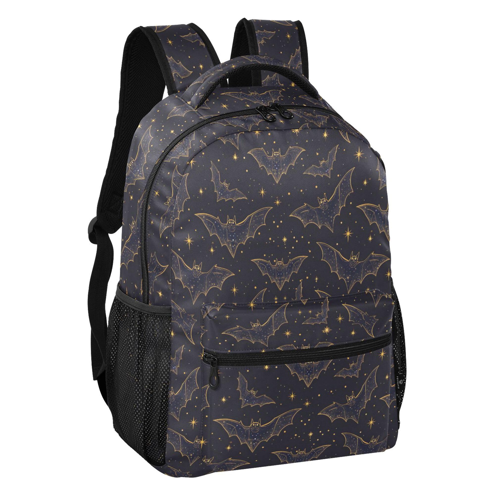 ALAZA Mochila para niños, mochila escolar con diseño de murciélagos y estrellas, color negro, de gran capacidad, para estudiantes, para niños y niñas, Bats I8277, M, Bats I8277