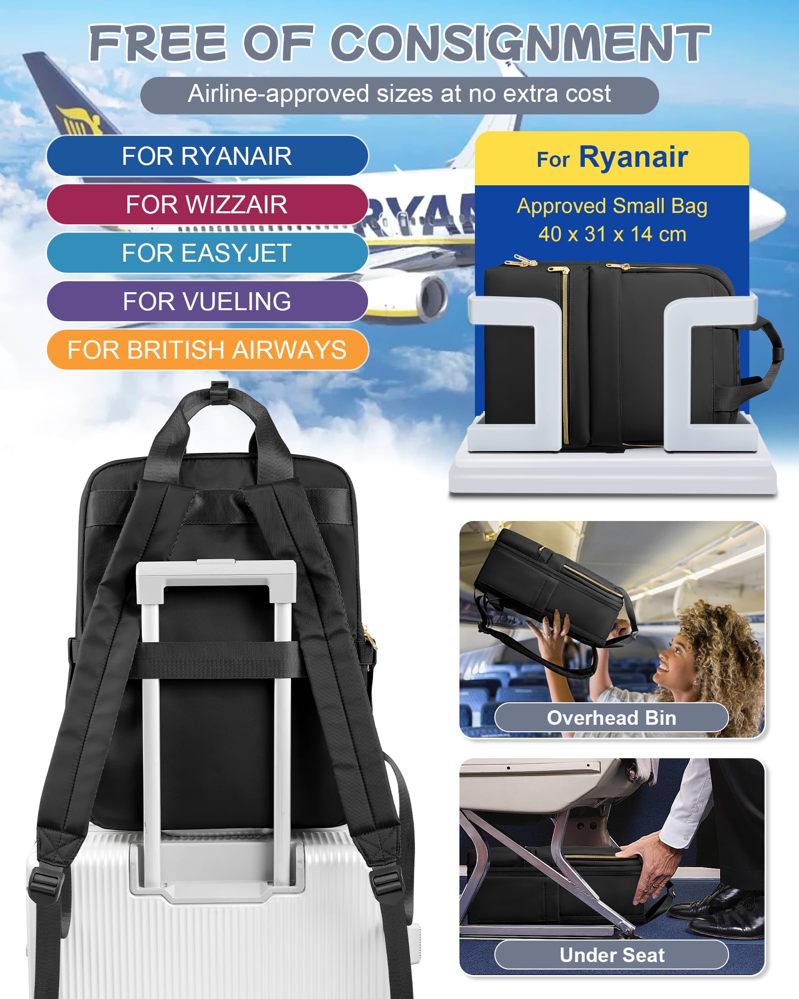 bergsalz Nero Zaino Donna Uomo Zaino Sportivo Impermeabile Zaino Da Palestra Con Scomparto per Tasca Umida Zaino Da Viaggio Aereo Bagaglio A Mano Zaino Fitness Casual