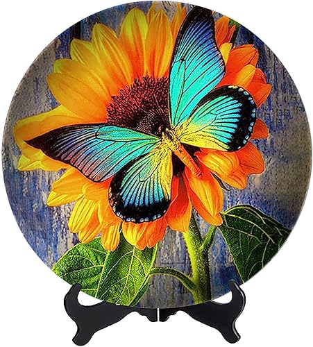 Placa decorativa de girasol de mariposa para colgar en la pared con soporte de exhibición para el hogar fiestas boda colección decoración de platos