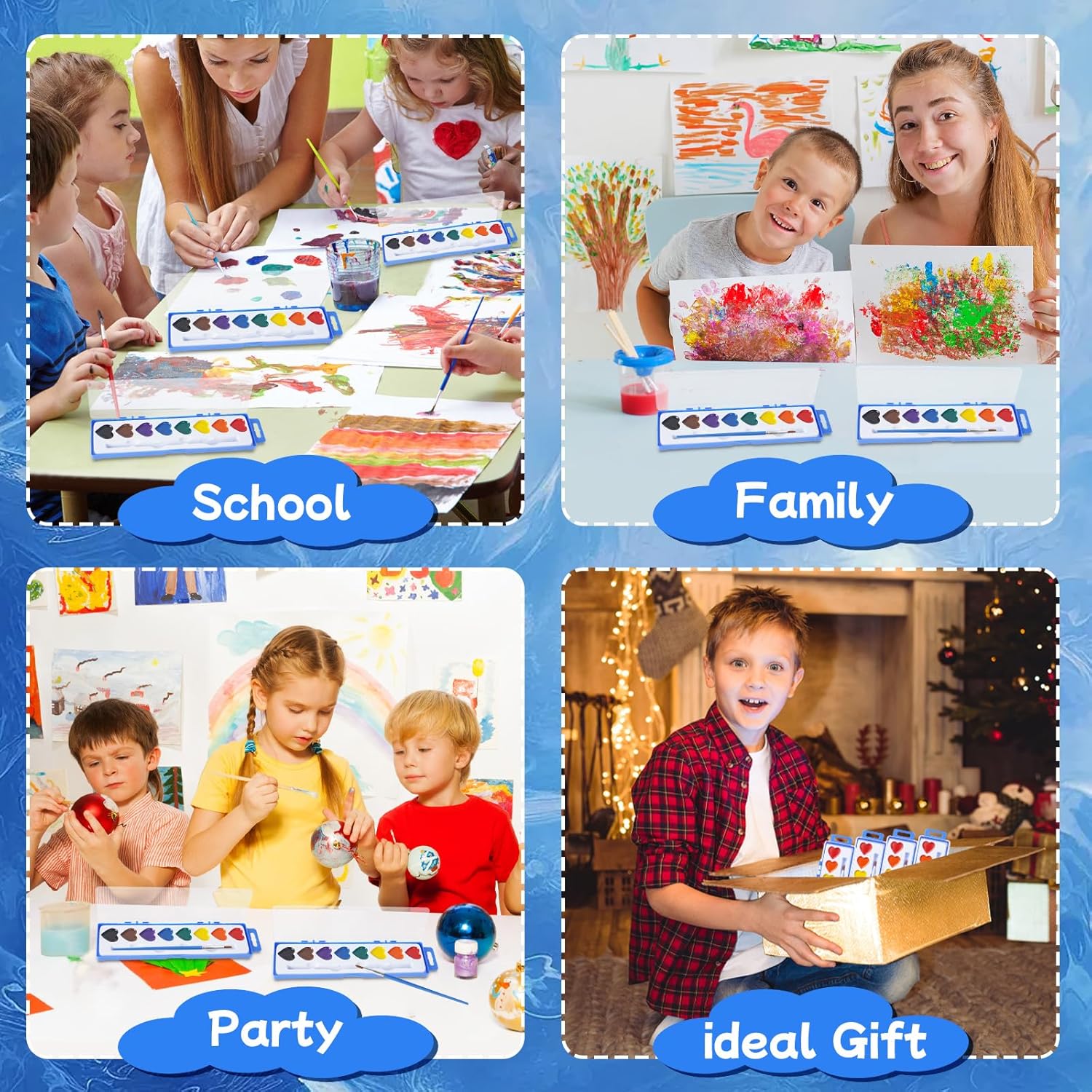 CSH 72 Pack Watercolor Paint Set Bulk (8 Colors Heart-Shaped Paint), Comes with 72 Brushes, Washable Watercolor Paint for Kids and Adults, Art Activities, Party Favors, Classroom Supplies