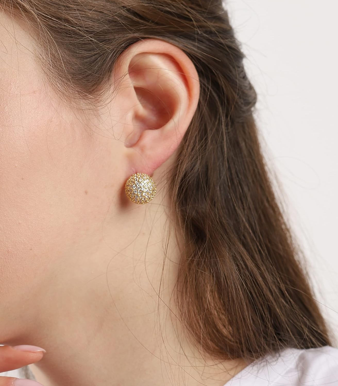 Disco Ball Earrings 925 Stering Silver Post 18K Gold Plated CZ Micro Pave Dainty Round Gold Stud Huggie earrings for Women