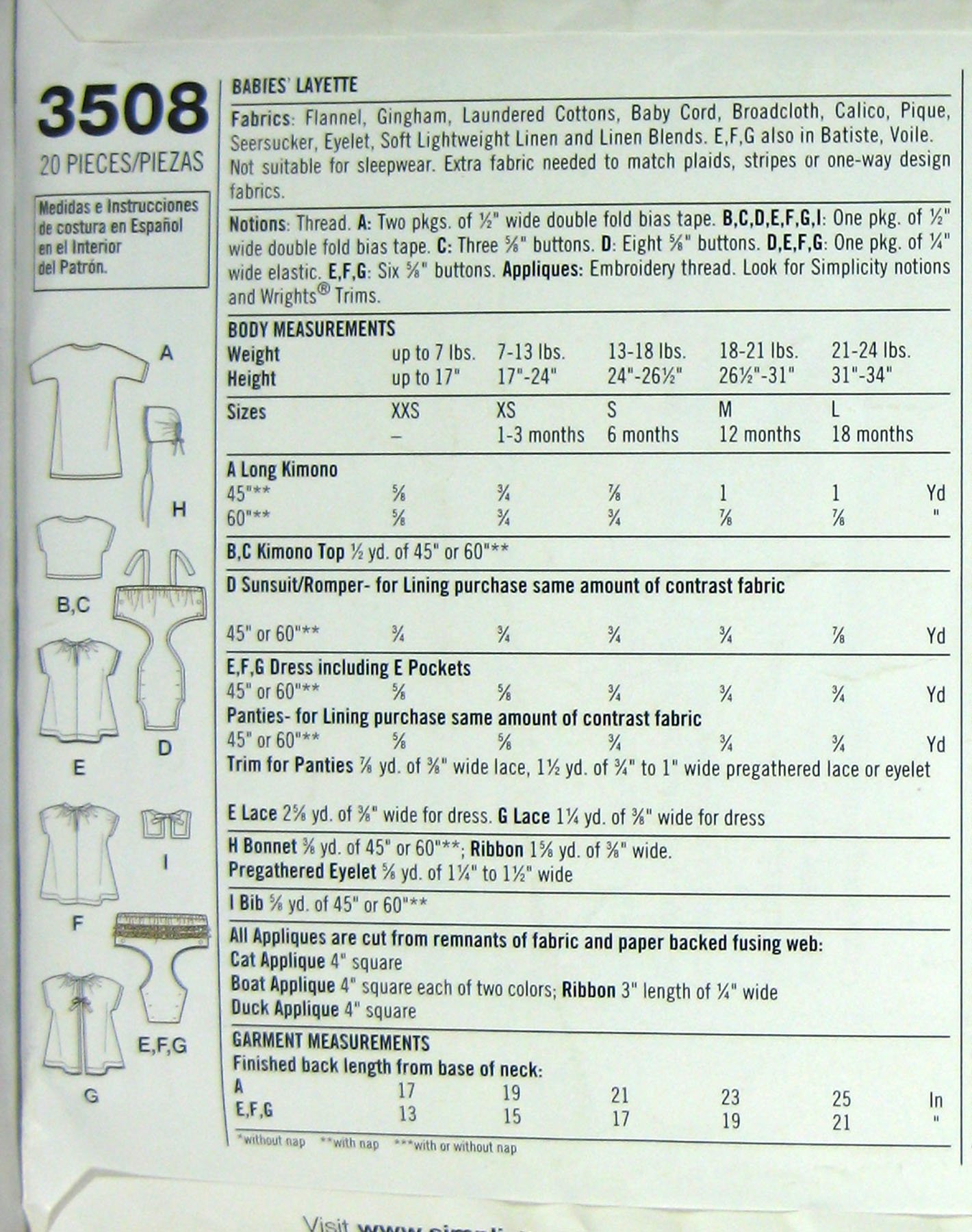 Simplicity Patrón de costura 3508 para bebés estilo vintage de los años 50