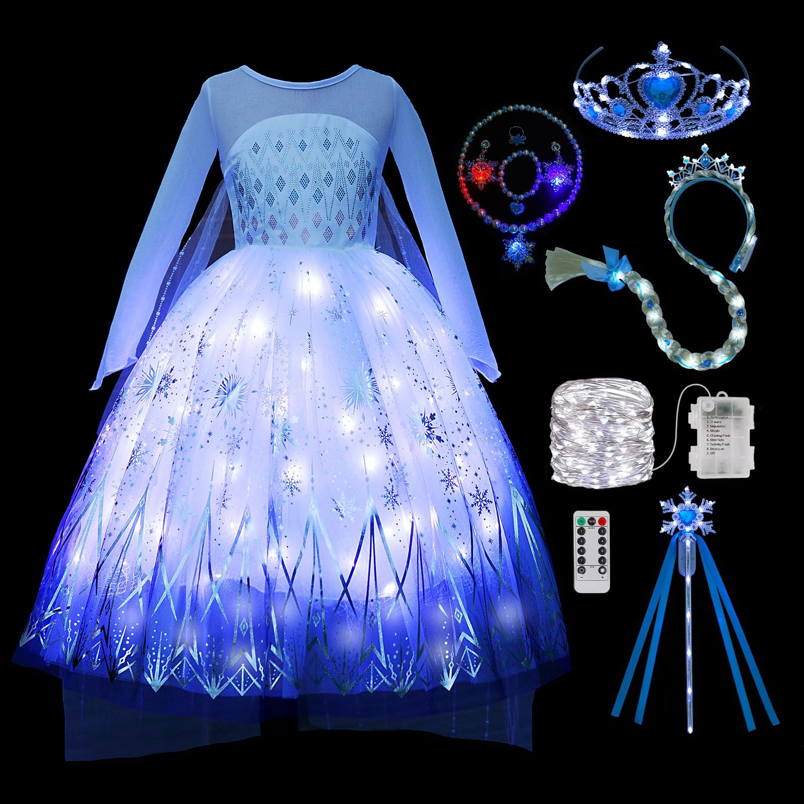 Light Up Princess Costume Dress for Girls Halloween Birthday Party Outfit Cosplay Dress Up for Kids