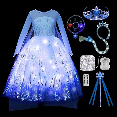 CIYTI Light Up Elsa Princess Costume Dress for Girls Halloween Birthday Party Outfit Cosplay Dress Up for Kids
