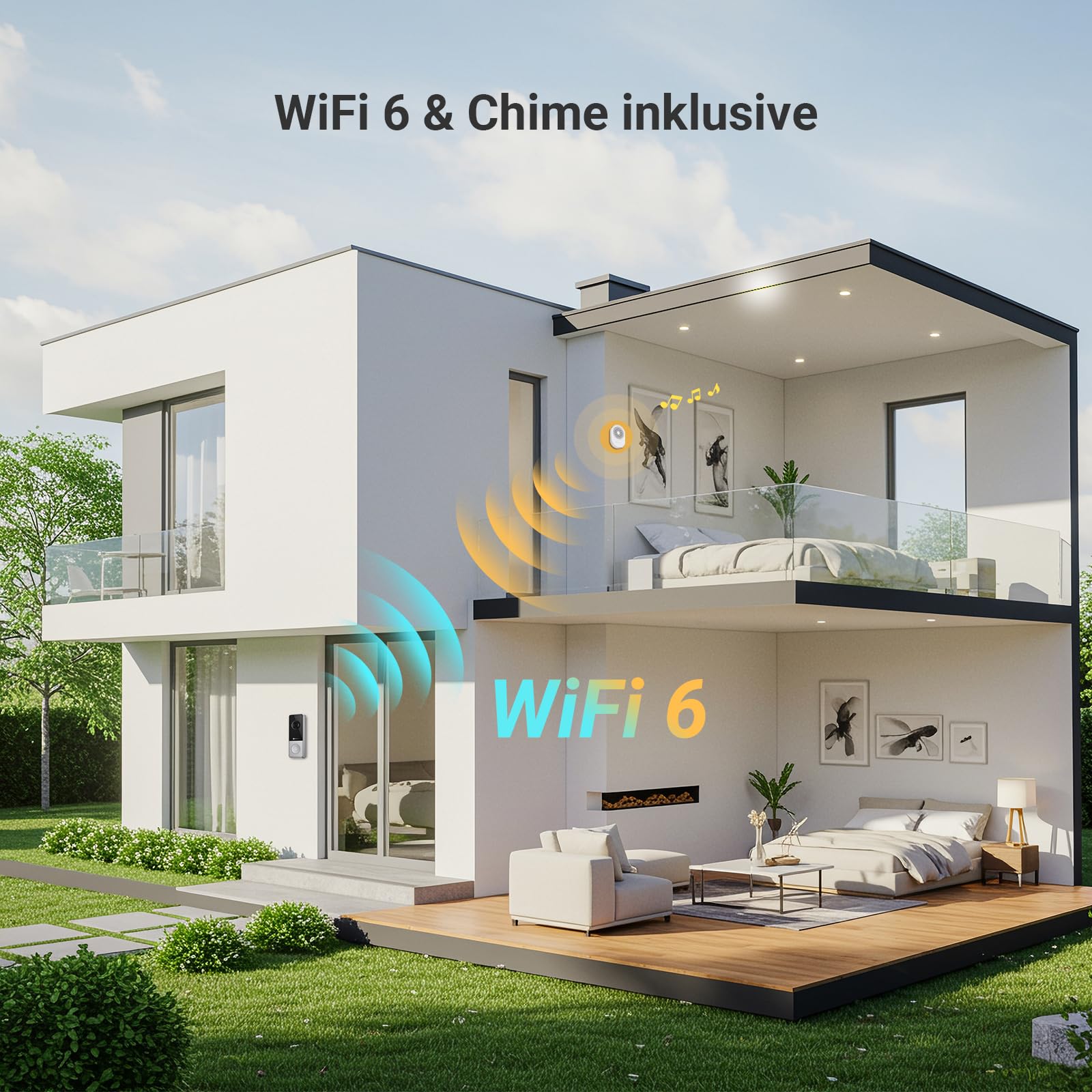 EZVIZ CP8 WLAN Video Türklingel Kabellos mit 3K 5MP Kamera, 9600mAh Herausnehmbarem Akku, Wi-Fi 6, Farbnachtsicht, 162° Weitwinkel, Personenerkennung, Chime, 2-Wege-Audio, Alexa & Google Assistant