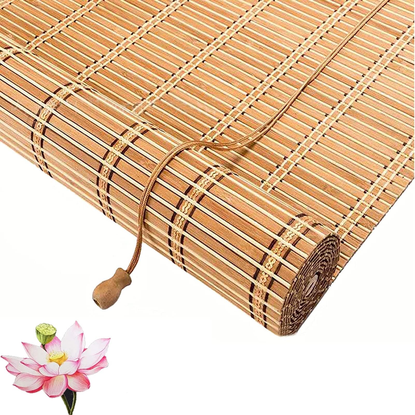 Bamboo Roller Blind For Windows And Door,Vertical Lifting Retro Wooden Blackout Roll Up Blind,Natural Privacy Screen Curtain,Light-Transmissive,Non-Transparent(W50xH100cm/20x39in)