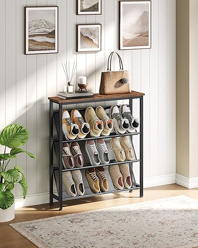 Miniatura 6 de Zapatero inclinado de 4 niveles, zapatero estrecho para entrada, organizador de zapatos con patas ajustables, estante delgado para zapatos con parte