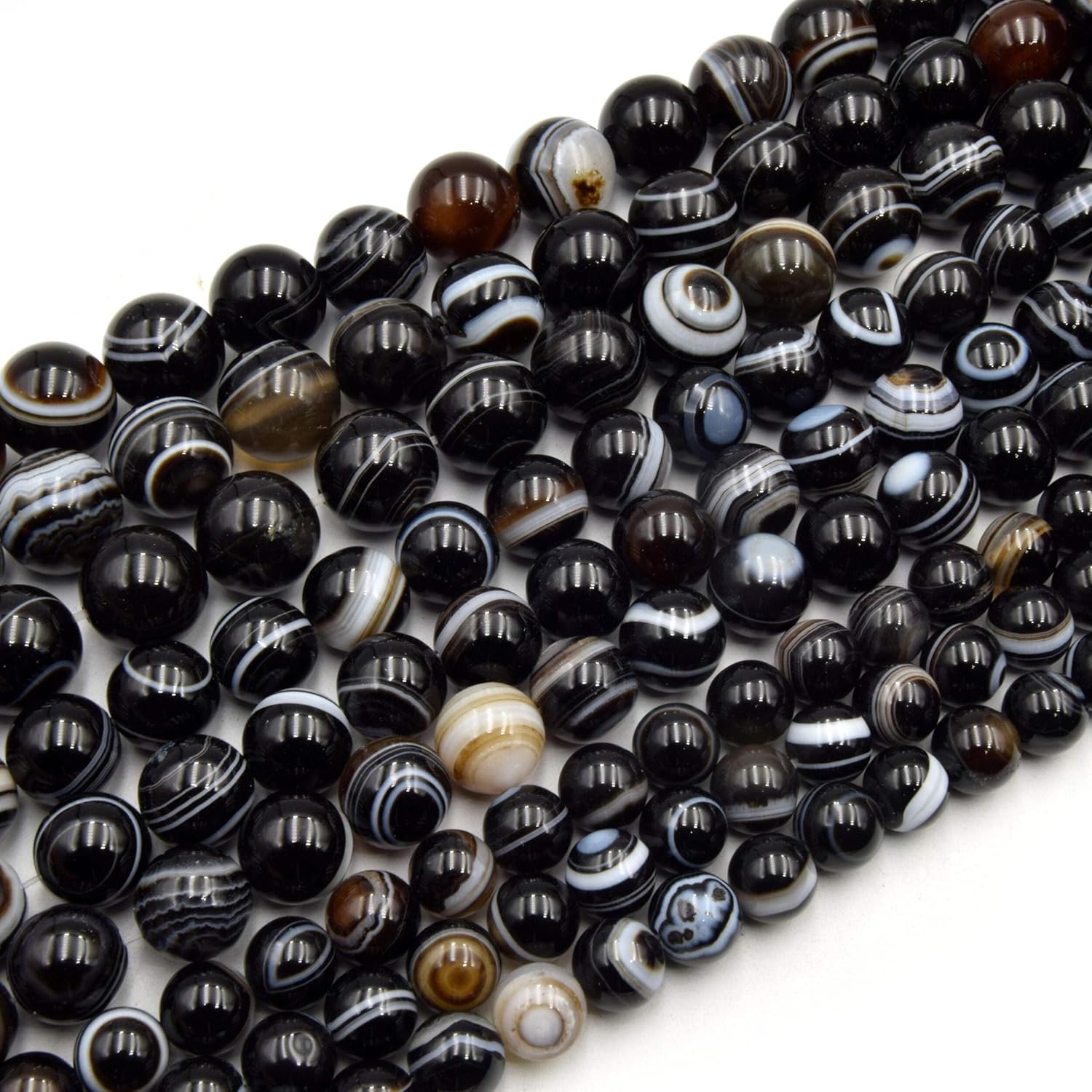 Black Sardonyx Beads | Natural Tibetan Agate Eye Beads | Smooth Round Gemstone Beads | 12mm