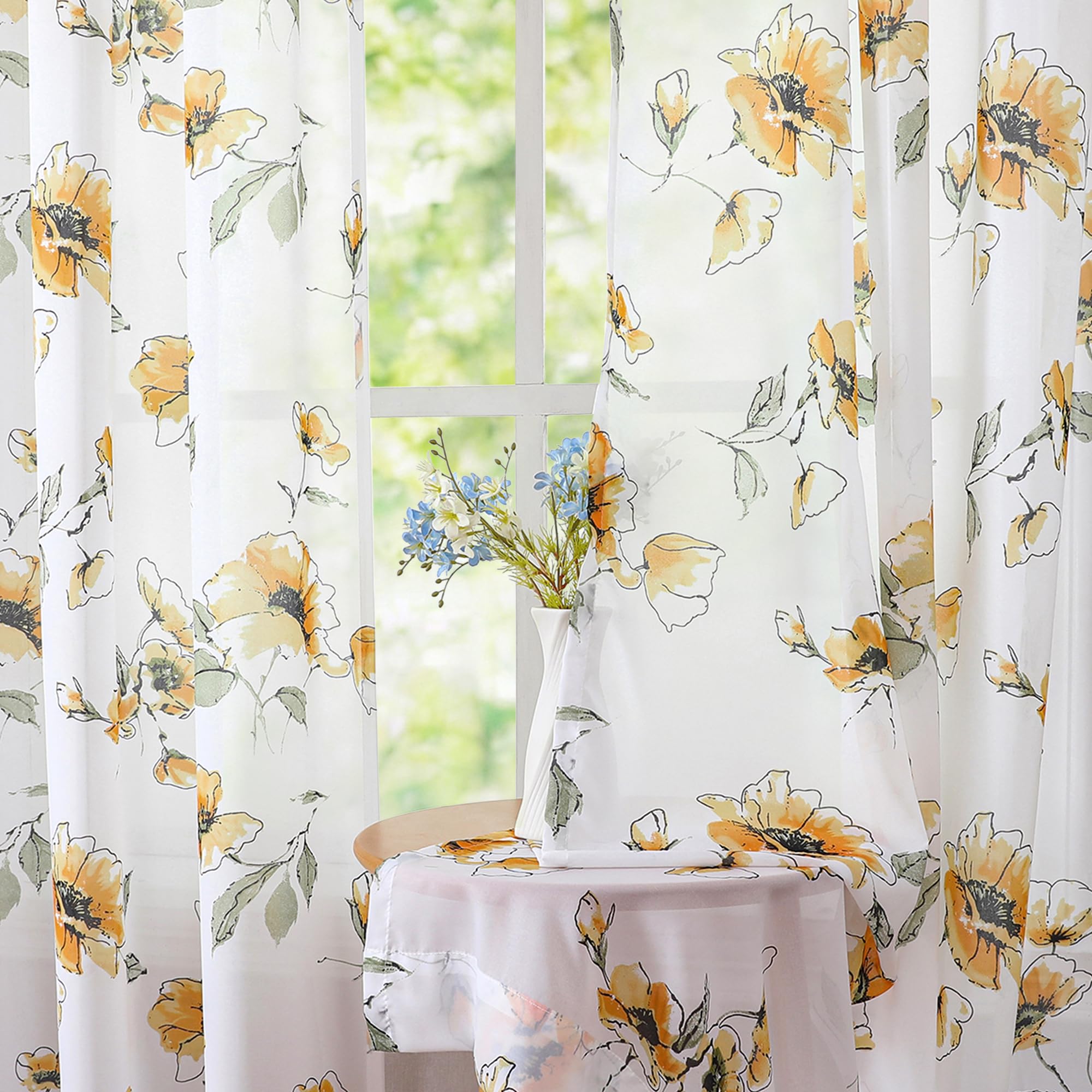 Amazon.com: Yellow Floral Sheer Curtains 84 inches Long for Living