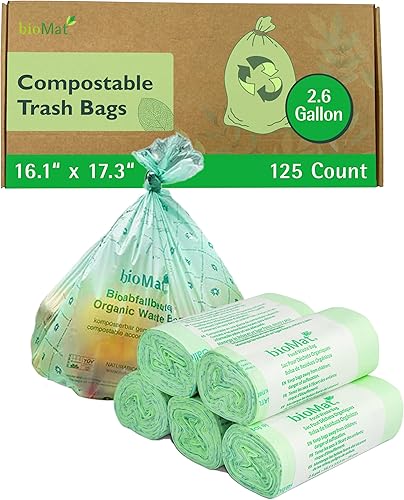 bioMat Bolsas de basura compostables de 2.6 galones, 125 unidades, bolsas de abono para contenedores de encimera, bolsas de basura pequeñas con