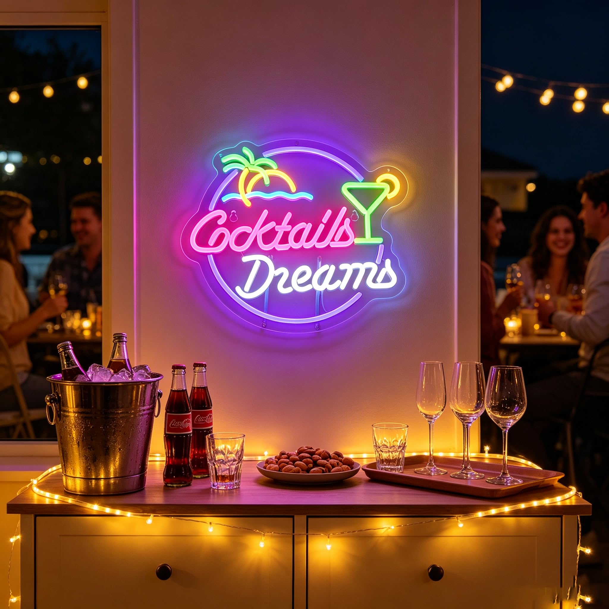 Enseigne néon LED personnalisée – Barre lumineuse tropicale avec palmier et cocktail, décoration alimentée par USB pour cave, salle de jeux et fête
