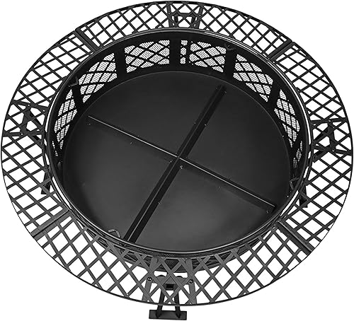 Miniatura 8 de Sunnydaze Mesa redonda de acero de 40 pulgadas con pantalla de chispa duradera y póquer, diseño portátil, color negro, tejido de diamante