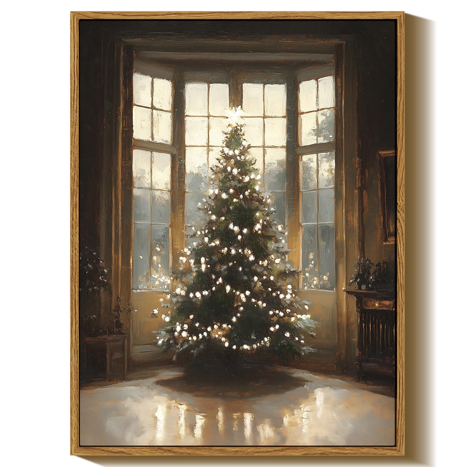 InSimSea Framed Canvas Wall Art, Vintage Christmas Tree Decor, Living Room Pine Decorations, Winter Cottagecore Paintings for Bedroom Bathroom, Xmas