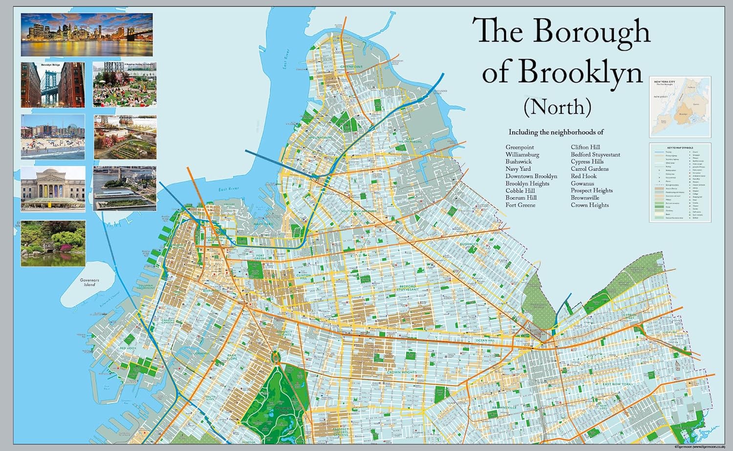 Tiger Moon Brooklyn (North) Map 55.5 x 34.2 Inches, Full