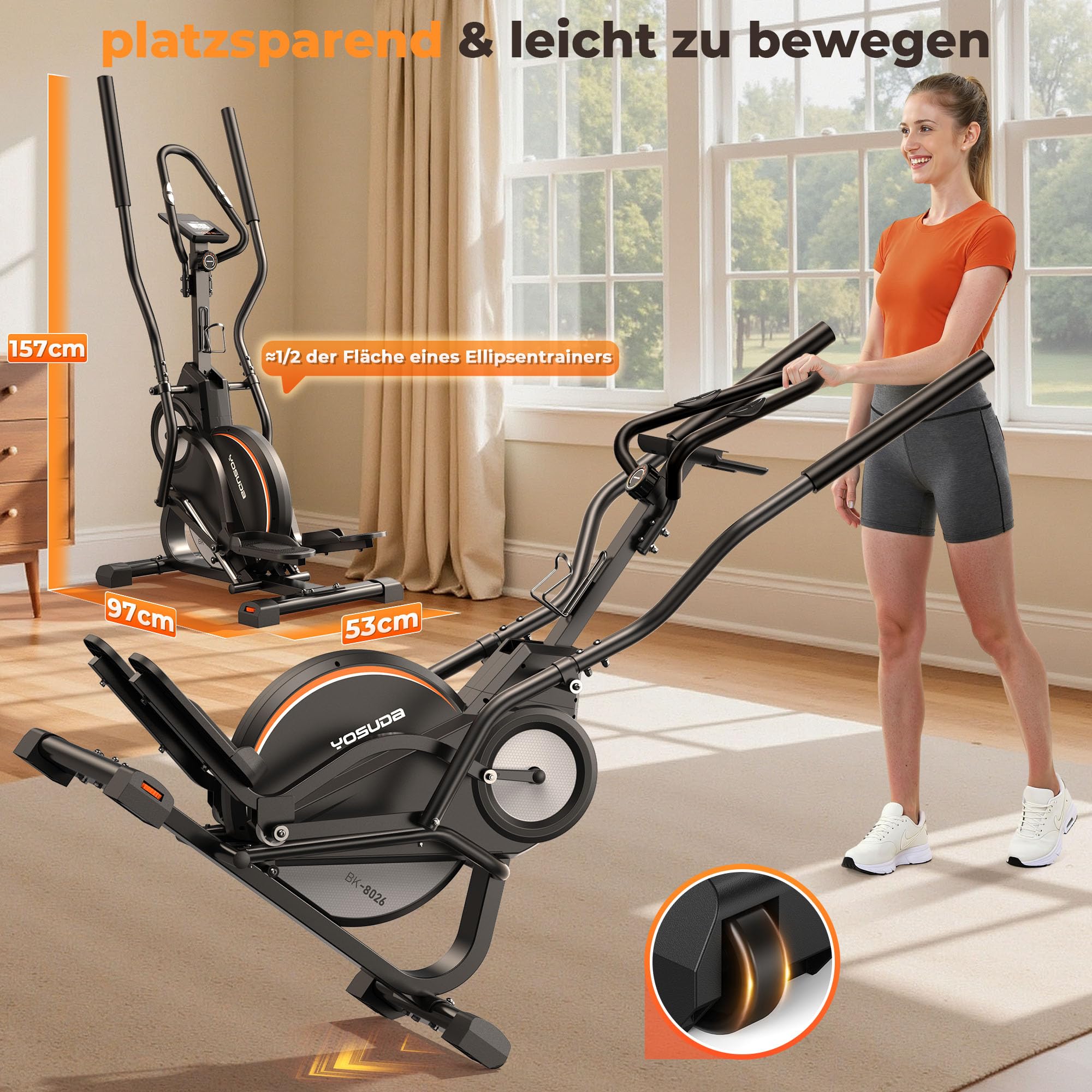 YOSUDA Crosstrainer 3-in-1 Ellipsentrainer Stepper Stairmaster 16 Widerstandsstufen 8kg Schwungrad Magnetisch