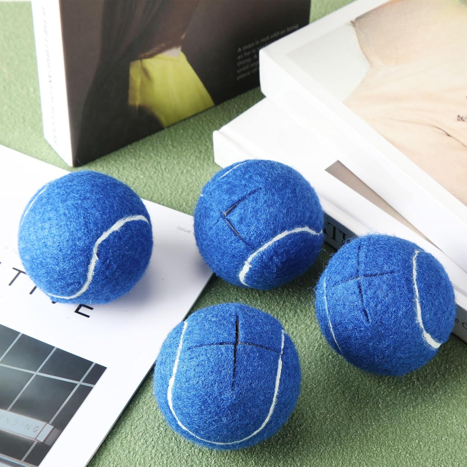 24 Pcs Precut Tennis Balls for Furniture Legs and Floor Protection Chairs Desks Furniture Tennis Balls for Chairs Feet Long Lasting Foot Covers(Blue)