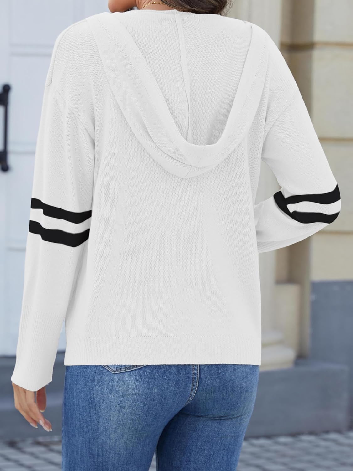 WROLEM Women Open Front Cardigan Sweater Long Sleeve Hooded Button Down Cable Knit Loose Outerwear Lightweight Clothes Coat - Image 2