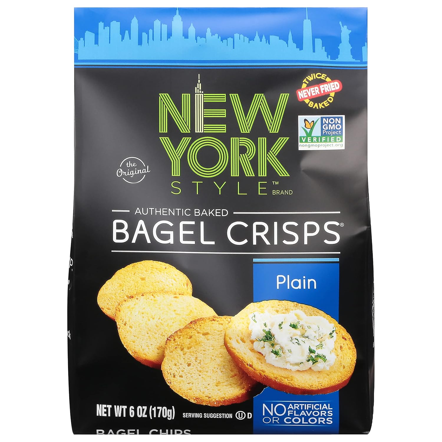 New York Style Plain Bagel Crisps, 6oz - Authentic NYC Bakery Crunch, Kosher Party Snack for Dips & Salads