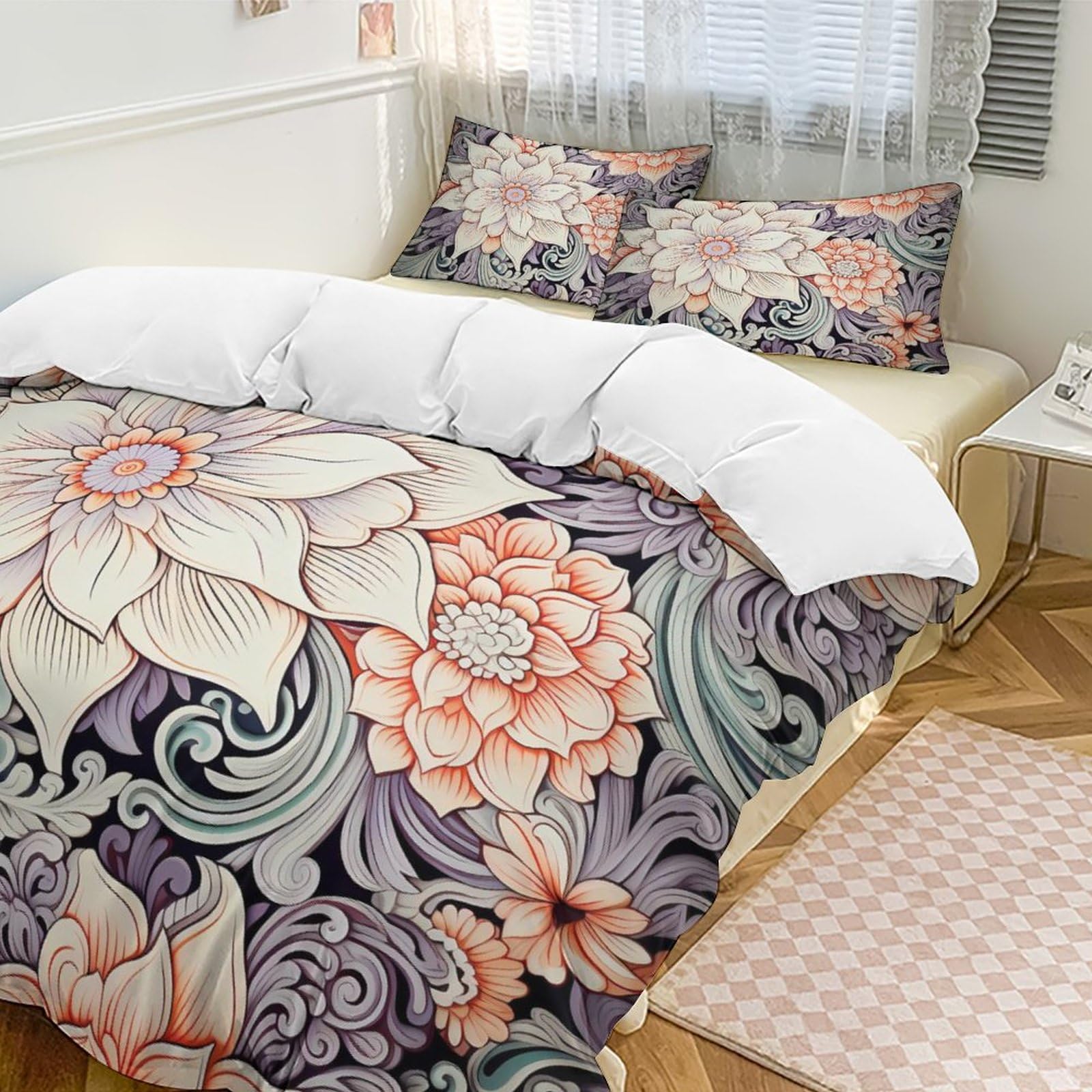 3 pezzi/set Set copripiumino con motivo floreale senza imbottura, set copripiumino moderno con stampa di fiori e farfalle (1 copripiumino, 2 federe) per camera da letto | SHEIN ALIA