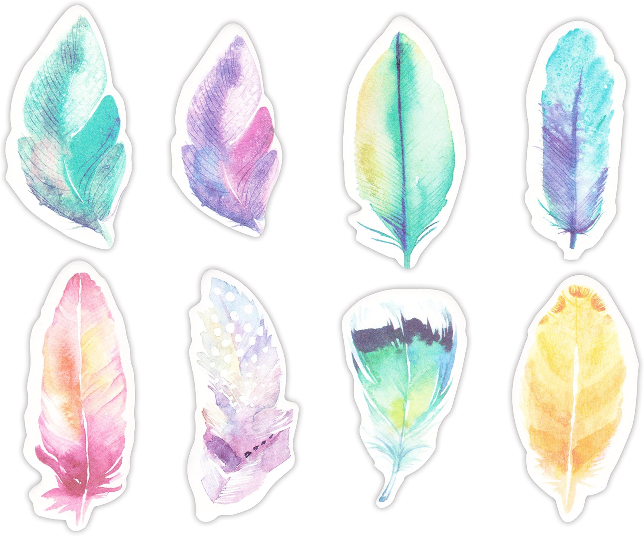 Feather Shaped Self-Stick Notes, Scratch Pads Match for Planners/Notebook/School/Office Stationery, 8 Pads/Pack, 30 Sheets/Pad (Feather)