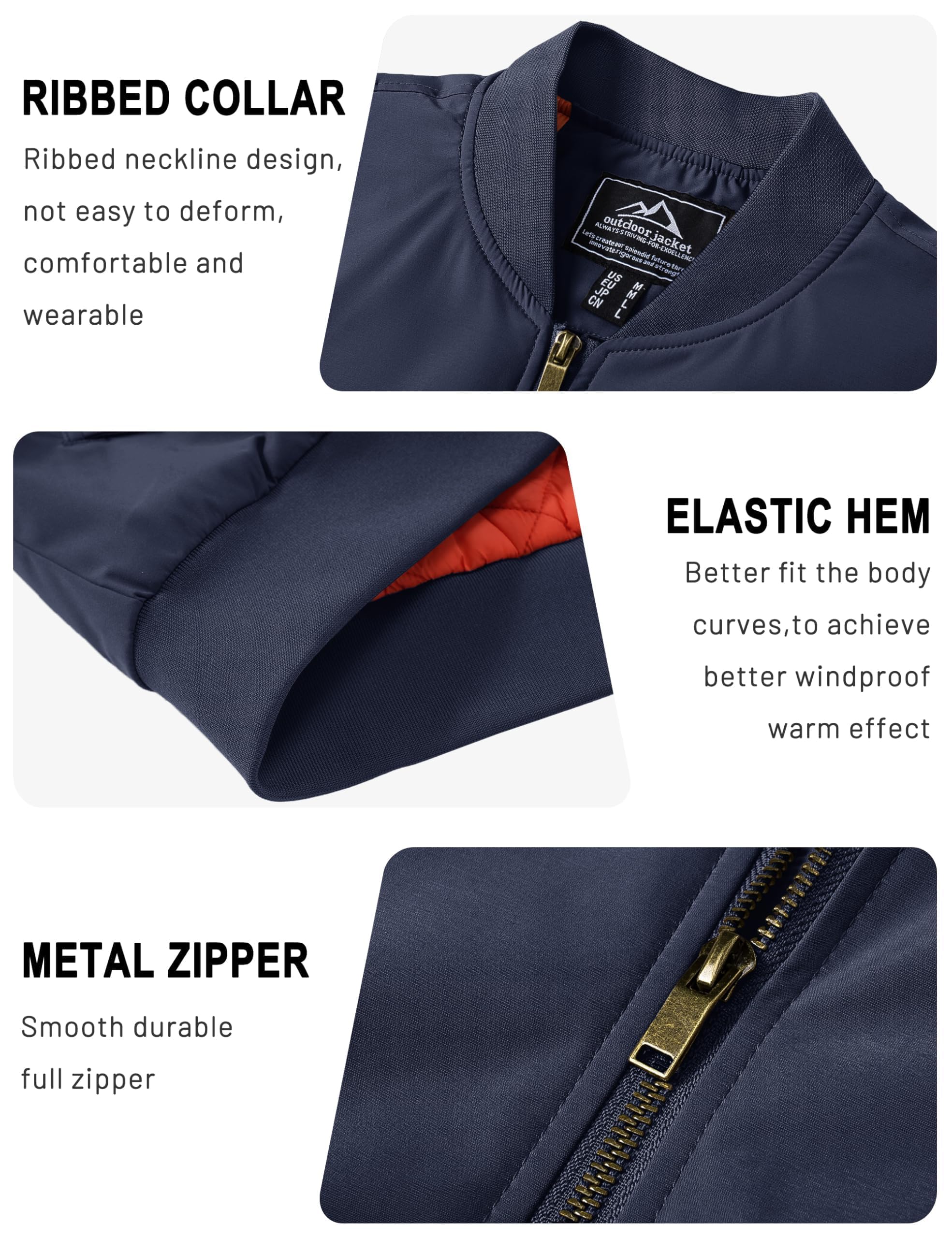 TACVASEN Uomo Giubbotto bomber Jacket Autunnale Calda Sportiva Tempo Libero Casual