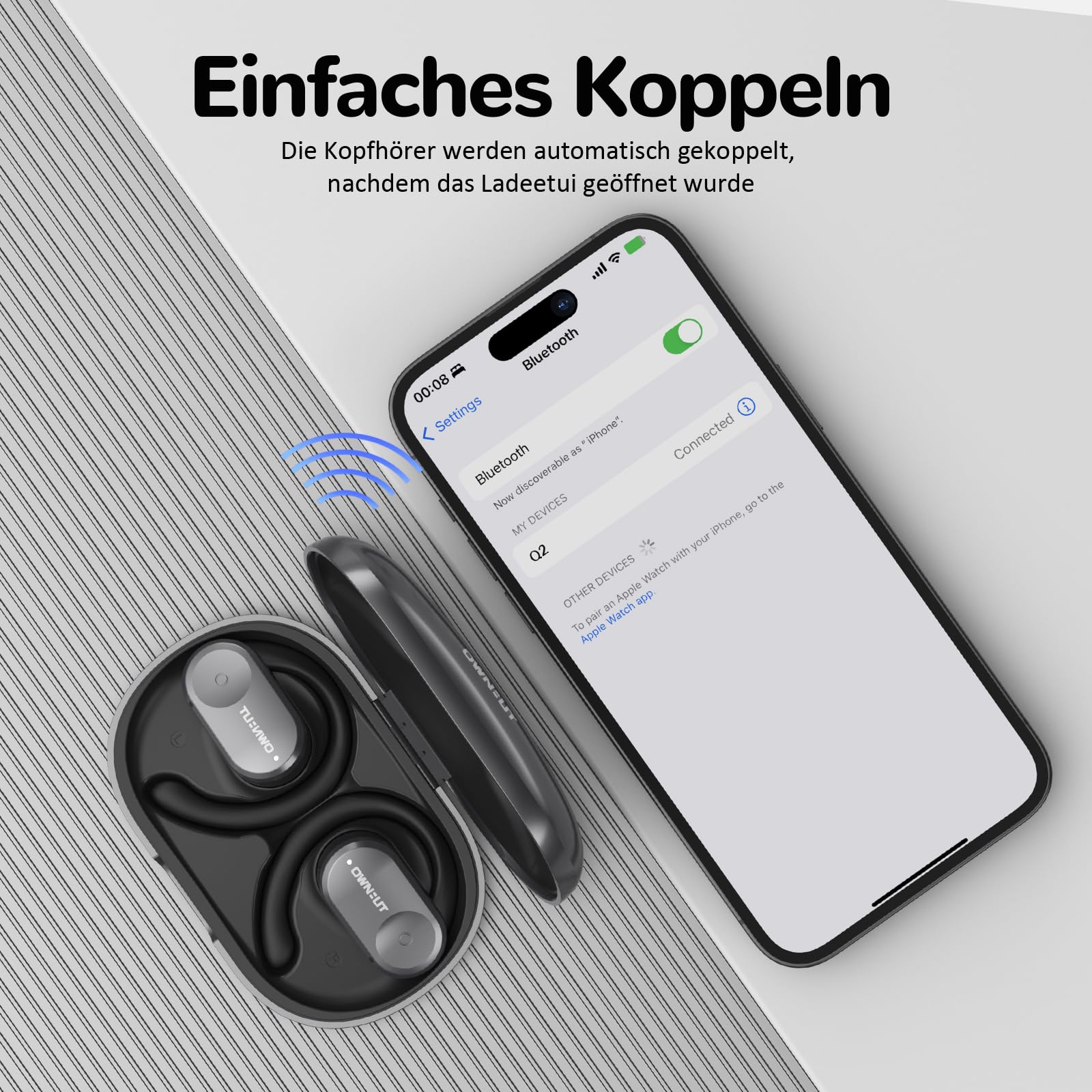 Open Ear Kopfhörer Bluetooth 5.3, Touch-Steuerung Kabellose Sport Kopfhörer Ohrhörer, Wireless Earbuds Audio-Exzellenz mit Open Bass, 50 Stunden Laufzeit, Begleiter im Büro, Freizeit & Sport