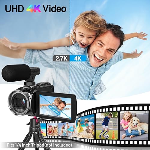 Miniatura 2 de Videocámara Videocámara 4K 48MP 18X Cámara grabadora de video Cámara de vlogging para YouTube TikTok 3.0 '' 270 grados Rotación pantalla Grabadora