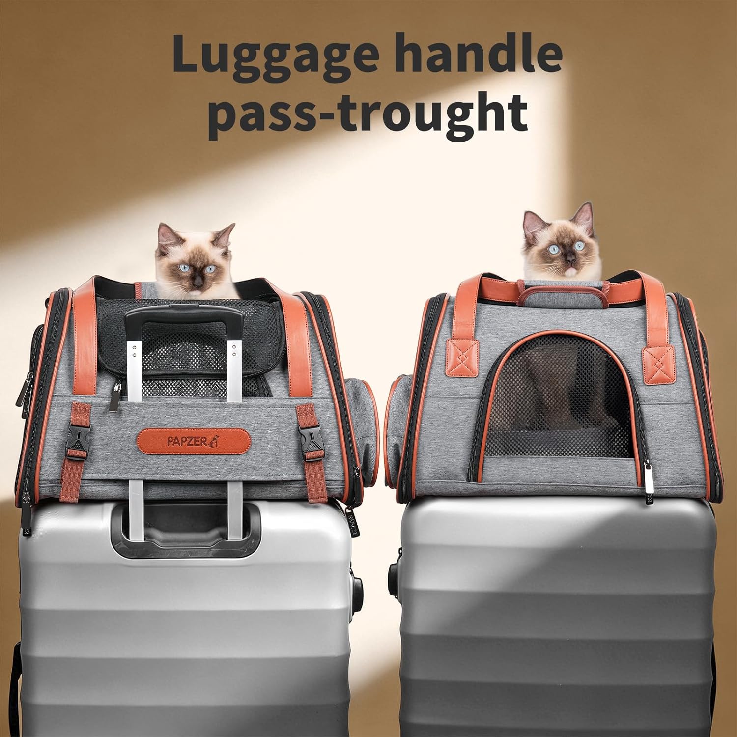 Heavy-Duty Premium Pet Carrier, Medium to Large Cat Carrying Bag with Seatbelt Strap Car Travel, Top & Side Load Crate Durable Foldable Kennel Cage for Small Dogs Under 10 lbs Leather