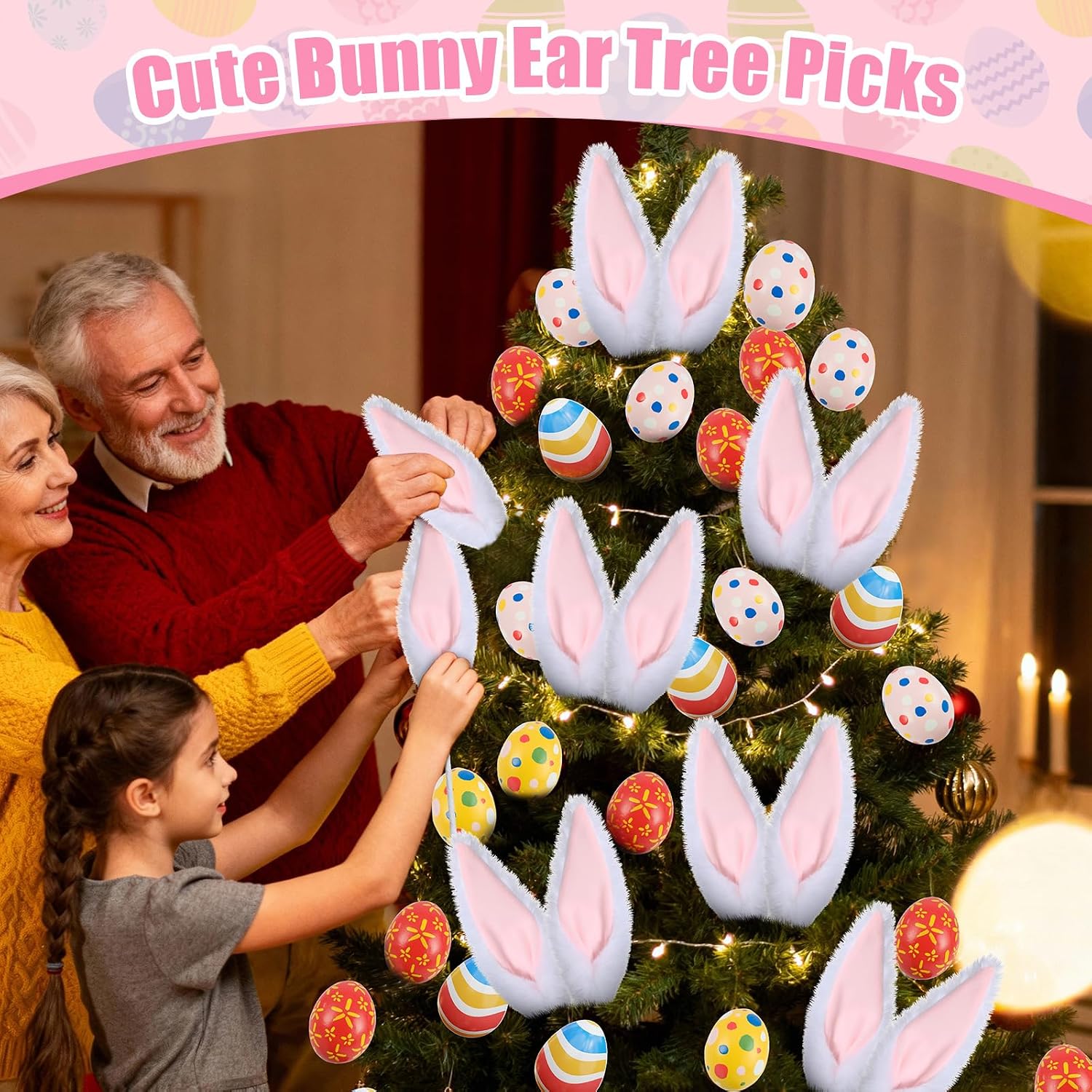 20 Pcs Easter Decorations Tree Picks Ornaments Large Pink Furry Bunny Ear Soft Tree Pick Cute 3D Rabbit Picks for Easter Tree Topper Home School Office Spring Party Vase Décor