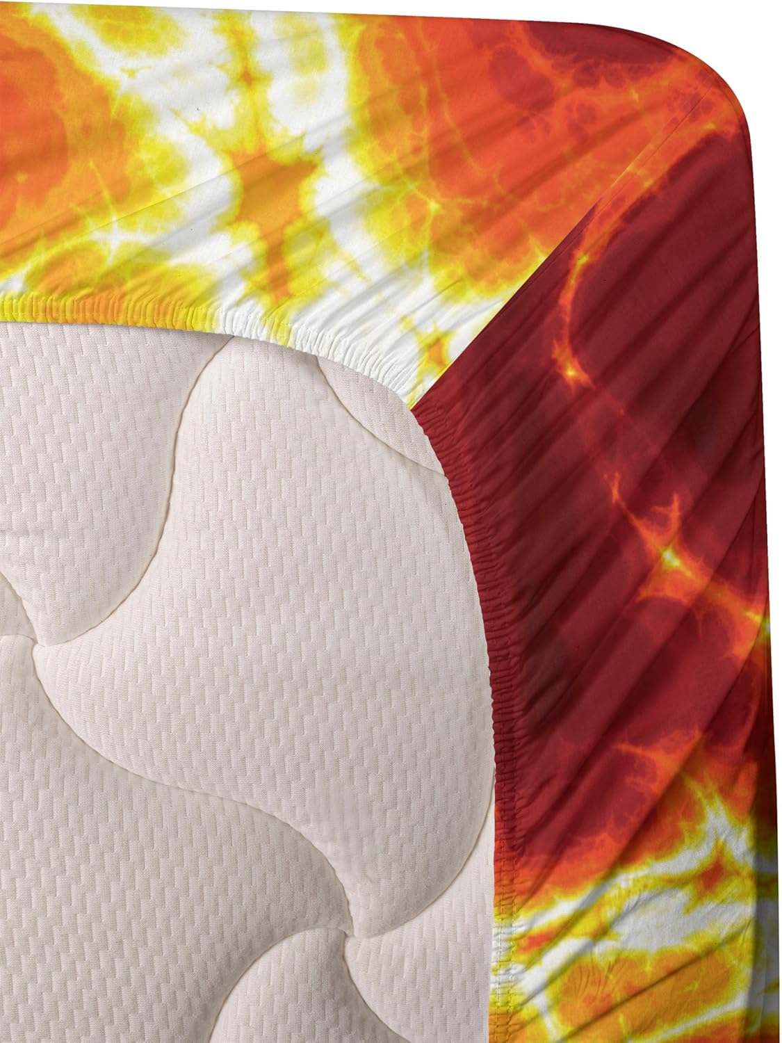 Ambesonne Burnt Orange Sheet Set, Hot Lava Texture Bursting Volcanic Heated Magma Image Warm Colored, Fitted and Flat Sheet with Pillowcase Bedding Accent 4 Piece Set, Full, Yellow Orange